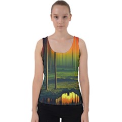 Outdoors Night Moon Full Moon Trees Setting Scene Forest Woods Light Moonlight Nature Wilderness Lan Velvet Tank Top by Posterlux