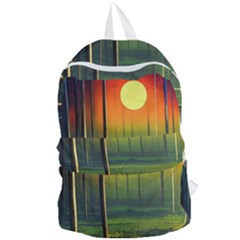 Outdoors Night Moon Full Moon Trees Setting Scene Forest Woods Light Moonlight Nature Wilderness Lan Foldable Lightweight Backpack by Posterlux