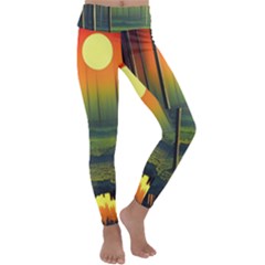 Outdoors Night Moon Full Moon Trees Setting Scene Forest Woods Light Moonlight Nature Wilderness Lan Kids  Lightweight Velour Classic Yoga Leggings by Posterlux