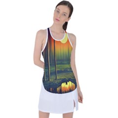 Outdoors Night Moon Full Moon Trees Setting Scene Forest Woods Light Moonlight Nature Wilderness Lan Racer Back Mesh Tank Top