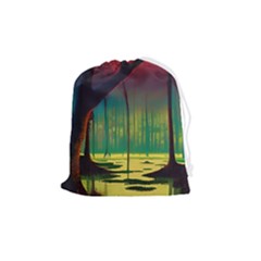 Nature Swamp Water Sunset Spooky Night Reflections Bayou Lake Drawstring Pouch (medium) by Posterlux