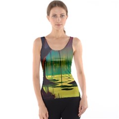 Nature Swamp Water Sunset Spooky Night Reflections Bayou Lake Women s Basic Tank Top