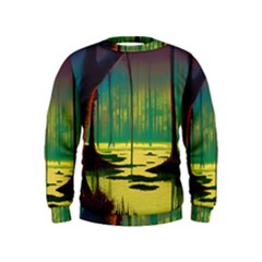 Nature Swamp Water Sunset Spooky Night Reflections Bayou Lake Kids  Sweatshirt