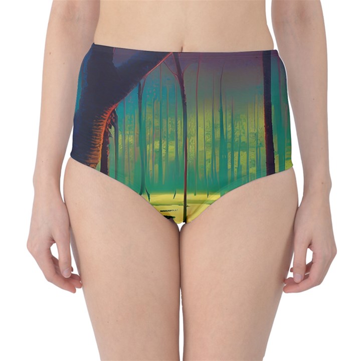 Nature Swamp Water Sunset Spooky Night Reflections Bayou Lake Classic High-Waist Bikini Bottoms