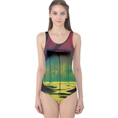 Nature Swamp Water Sunset Spooky Night Reflections Bayou Lake One Piece Swimsuit by Posterlux