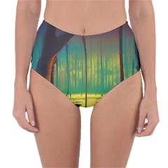 Nature Swamp Water Sunset Spooky Night Reflections Bayou Lake Reversible High-waist Bikini Bottoms by Posterlux