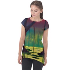 Nature Swamp Water Sunset Spooky Night Reflections Bayou Lake Cap Sleeve High Low Top by Posterlux