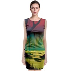 Nature Swamp Water Sunset Spooky Night Reflections Bayou Lake Classic Sleeveless Midi Dress by Posterlux