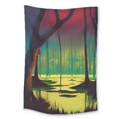 Nature Swamp Water Sunset Spooky Night Reflections Bayou Lake Large Tapestry