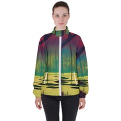 Nature Swamp Water Sunset Spooky Night Reflections Bayou Lake Women s High Neck Windbreaker by Posterlux