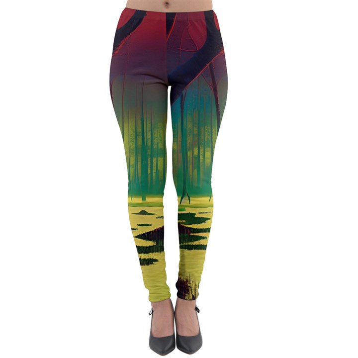 Nature Swamp Water Sunset Spooky Night Reflections Bayou Lake Lightweight Velour Leggings