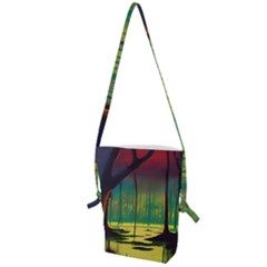 Nature Swamp Water Sunset Spooky Night Reflections Bayou Lake Folding Shoulder Bag