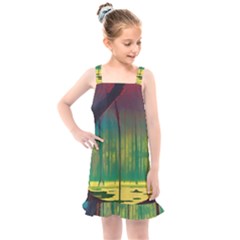 Nature Swamp Water Sunset Spooky Night Reflections Bayou Lake Kids  Overall Dress by Posterlux