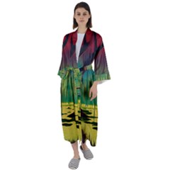 Nature Swamp Water Sunset Spooky Night Reflections Bayou Lake Maxi Satin Kimono