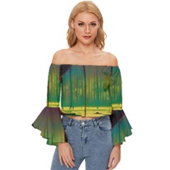 Nature Swamp Water Sunset Spooky Night Reflections Bayou Lake Off Shoulder Flutter Bell Sleeve Top