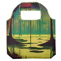 Nature Swamp Water Sunset Spooky Night Reflections Bayou Lake Premium Foldable Grocery Recycle Bag