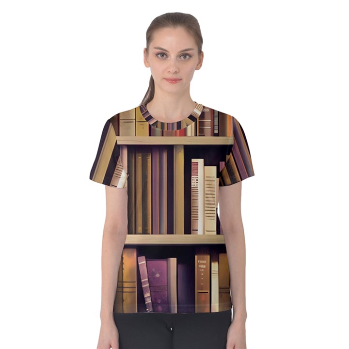 Books Bookshelves Office Fantasy Background Artwork Book Cover Apothecary Book Nook Literature Libra Women s Cotton T-Shirt