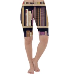 Books Bookshelves Office Fantasy Background Artwork Book Cover Apothecary Book Nook Literature Libra Cropped Leggings  by Posterlux