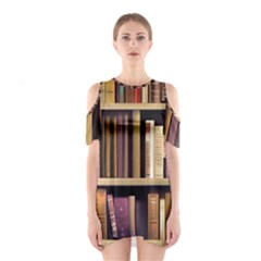 Books Bookshelves Office Fantasy Background Artwork Book Cover Apothecary Book Nook Literature Libra Shoulder Cutout One Piece Dress by Posterlux