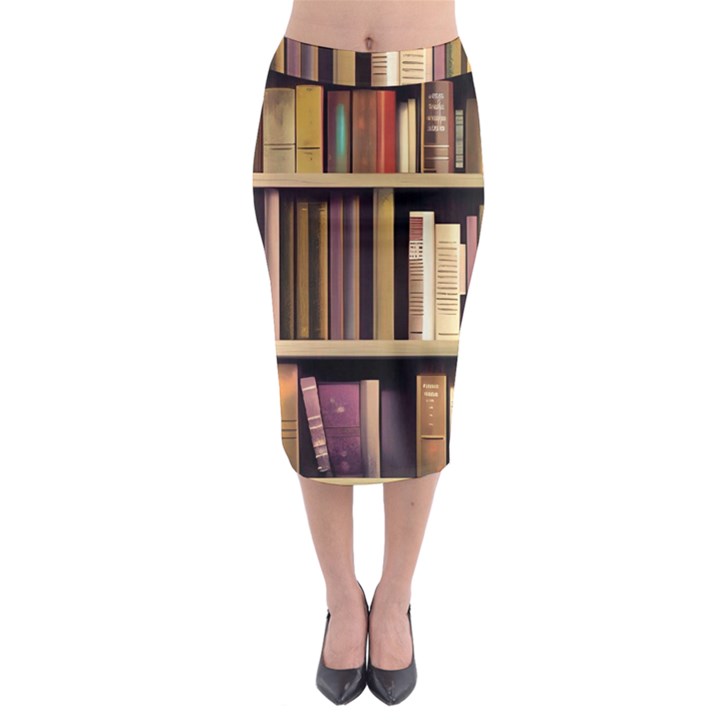 Books Bookshelves Office Fantasy Background Artwork Book Cover Apothecary Book Nook Literature Libra Midi Pencil Skirt