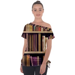 Books Bookshelves Office Fantasy Background Artwork Book Cover Apothecary Book Nook Literature Libra Off Shoulder Tie-Up T-Shirt