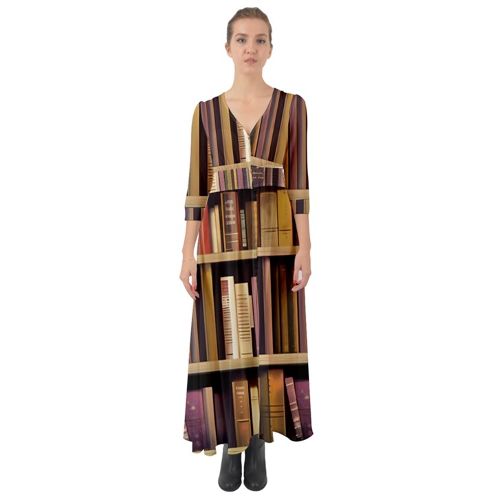 Books Bookshelves Office Fantasy Background Artwork Book Cover Apothecary Book Nook Literature Libra Button Up Boho Maxi Dress