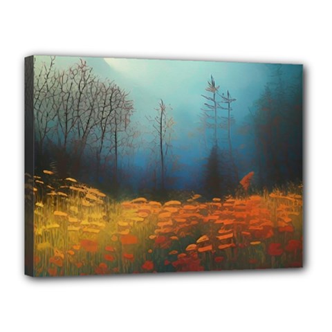 Wildflowers Field Outdoors Clouds Trees Cover Art Storm Mysterious Dream Landscape Canvas 16  X 12  (stretched) by Posterlux