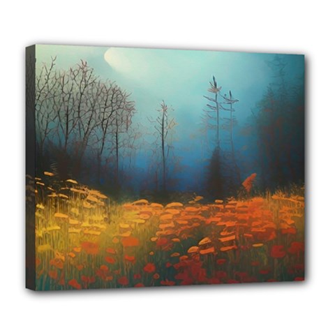 Wildflowers Field Outdoors Clouds Trees Cover Art Storm Mysterious Dream Landscape Deluxe Canvas 24  X 20  (stretched)