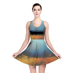 Wildflowers Field Outdoors Clouds Trees Cover Art Storm Mysterious Dream Landscape Reversible Skater Dress by Posterlux