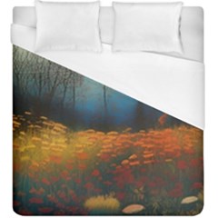 Wildflowers Field Outdoors Clouds Trees Cover Art Storm Mysterious Dream Landscape Duvet Cover (king Size) by Posterlux