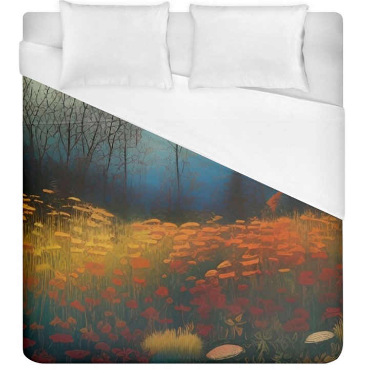 Wildflowers Field Outdoors Clouds Trees Cover Art Storm Mysterious Dream Landscape Duvet Cover (King Size)