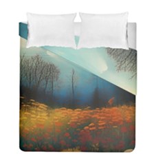 Wildflowers Field Outdoors Clouds Trees Cover Art Storm Mysterious Dream Landscape Duvet Cover Double Side (full/ Double Size) by Posterlux