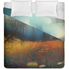 Wildflowers Field Outdoors Clouds Trees Cover Art Storm Mysterious Dream Landscape Duvet Cover Double Side (king Size) by Posterlux