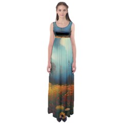 Wildflowers Field Outdoors Clouds Trees Cover Art Storm Mysterious Dream Landscape Empire Waist Maxi Dress