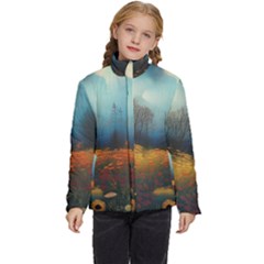 Wildflowers Field Outdoors Clouds Trees Cover Art Storm Mysterious Dream Landscape Kids  Puffer Bubble Jacket Coat