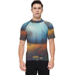 Wildflowers Field Outdoors Clouds Trees Cover Art Storm Mysterious Dream Landscape Men s Short Sleeve Rash Guard by Posterlux