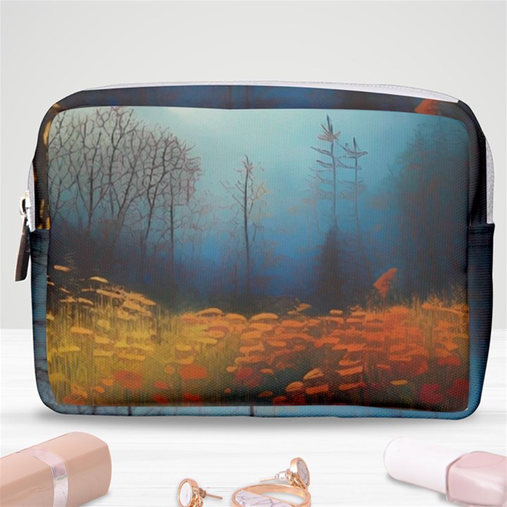 Wildflowers Field Outdoors Clouds Trees Cover Art Storm Mysterious Dream Landscape Make Up Pouch (Medium)