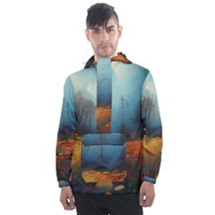 Wildflowers Field Outdoors Clouds Trees Cover Art Storm Mysterious Dream Landscape Men s Front Pocket Pullover Windbreaker by Posterlux