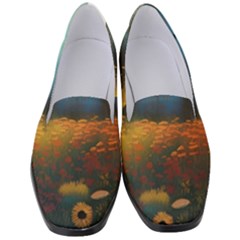 Wildflowers Field Outdoors Clouds Trees Cover Art Storm Mysterious Dream Landscape Women s Classic Loafer Heels by Posterlux