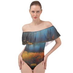 Wildflowers Field Outdoors Clouds Trees Cover Art Storm Mysterious Dream Landscape Off Shoulder Velour Bodysuit 