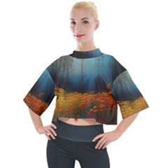 Wildflowers Field Outdoors Clouds Trees Cover Art Storm Mysterious Dream Landscape Mock Neck T-shirt by Posterlux