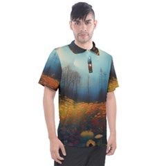 Wildflowers Field Outdoors Clouds Trees Cover Art Storm Mysterious Dream Landscape Men s Polo T-shirt by Posterlux