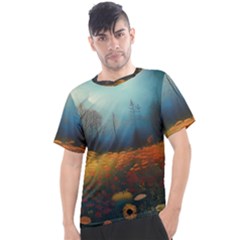 Wildflowers Field Outdoors Clouds Trees Cover Art Storm Mysterious Dream Landscape Men s Sport Top