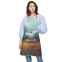 Wildflowers Field Outdoors Clouds Trees Cover Art Storm Mysterious Dream Landscape Pocket Apron by Posterlux