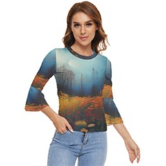 Wildflowers Field Outdoors Clouds Trees Cover Art Storm Mysterious Dream Landscape Bell Sleeve Top