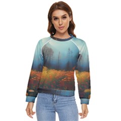 Wildflowers Field Outdoors Clouds Trees Cover Art Storm Mysterious Dream Landscape Women s Long Sleeve Raglan T-shirt