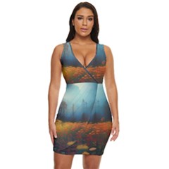 Wildflowers Field Outdoors Clouds Trees Cover Art Storm Mysterious Dream Landscape Draped Bodycon Dress