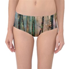 Woodland Woods Forest Trees Nature Outdoors Mist Moon Background Artwork Book Mid-waist Bikini Bottoms