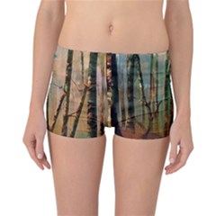 Woodland Woods Forest Trees Nature Outdoors Mist Moon Background Artwork Book Reversible Boyleg Bikini Bottoms