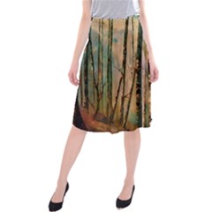 Woodland Woods Forest Trees Nature Outdoors Mist Moon Background Artwork Book Midi Beach Skirt